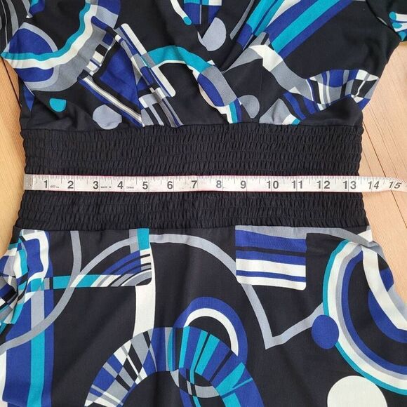 Vintage y2k geometric print blue v neck dress artsy unique‎ 2000s office - Picture 11 of 13